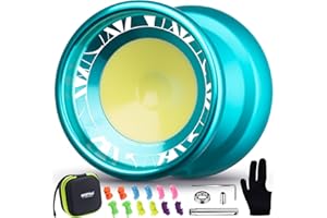 MAGICYOYO V11 FINGEROTA Professional Finger Spin Yoyo - Dual Purpose Trick Yoyo Unresponsive & Responsive Yo Yo for All Levels +Yo Yo Glove + 12 Replacement Strings +Storage Case (Lake Blue)