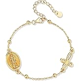 YAFEINI Virgin Mary Bracelet S925 Sterling Silver Cross Link Bracelets First Communion Gifts for Women Catholic Jewelry Gifts
