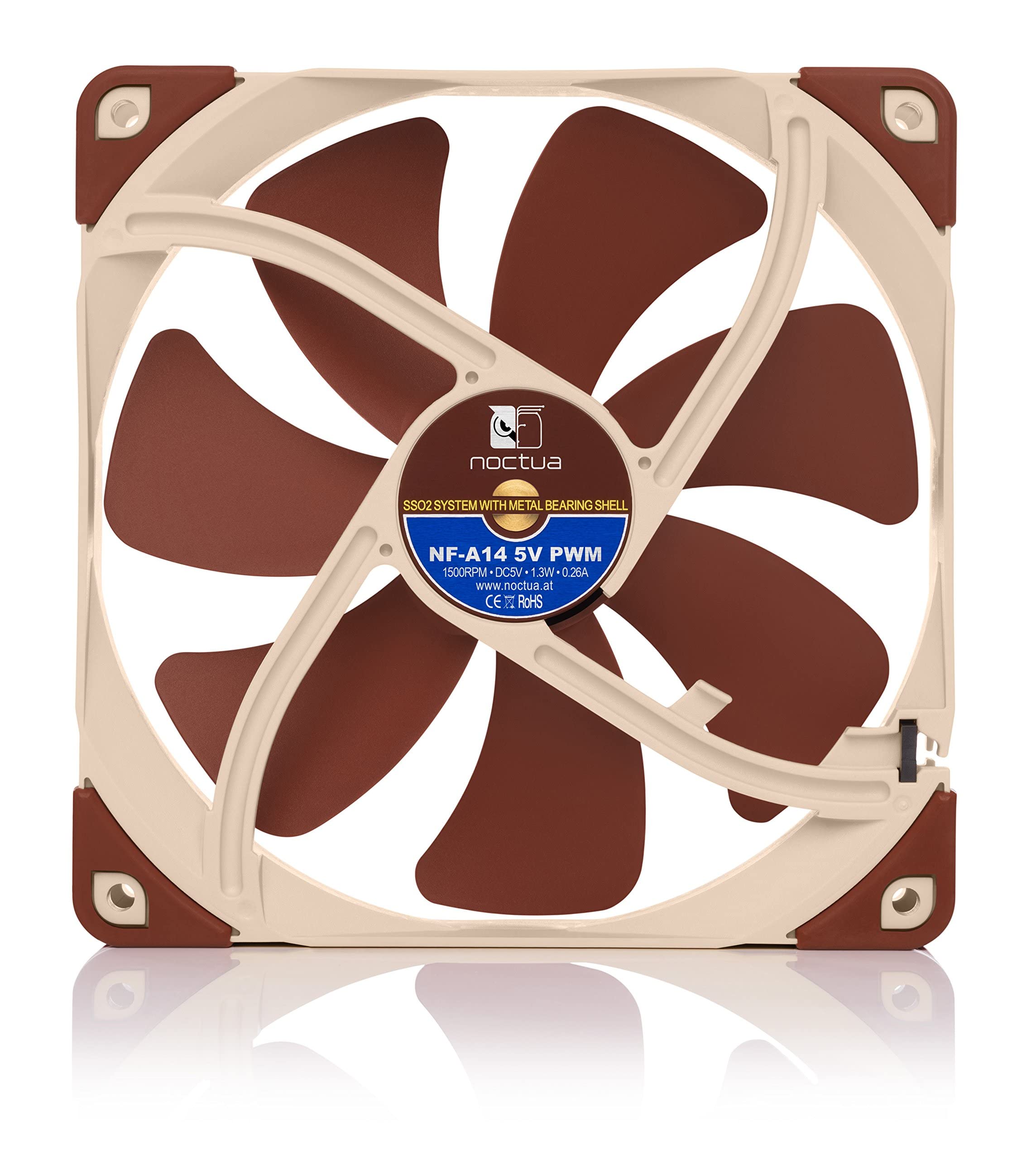 Noctua NF-A14 5V PWM, Premium Quiet Fan with USB Power Adaptor Cable, 4-Pin, 5V Version (140mm, Brown)