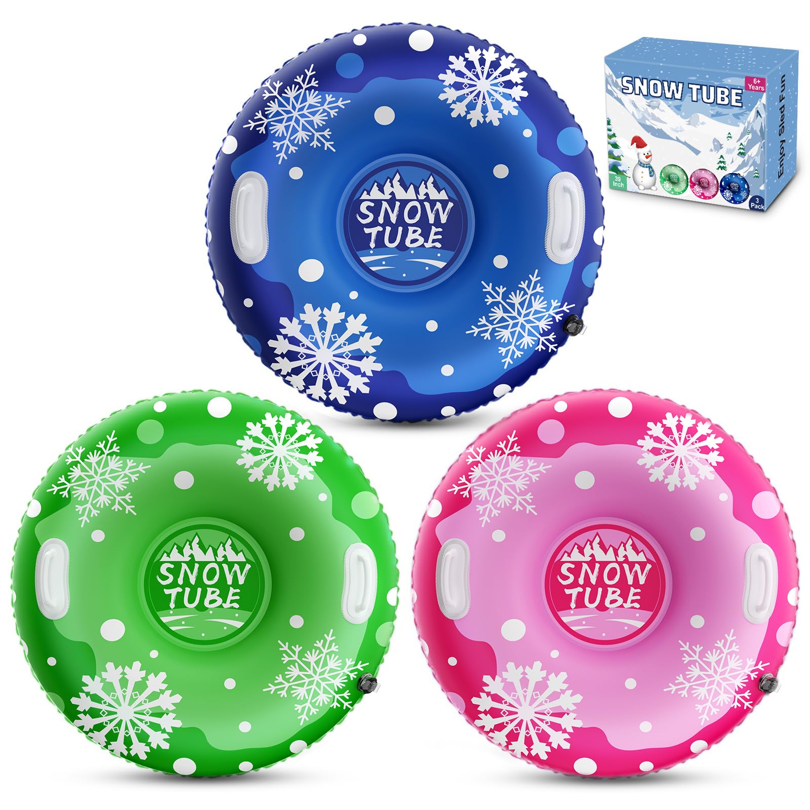 Photo 1 of 39'' Snow Tube Sled, 3Pack for The Whole Family Inflatable Snow Sled for Kids and Adult, Thickened Heavy Duty Sleds for Snow with Handles, Outdoor Winter Snow Toys for Boys Girls Tubing Sled Gift Set