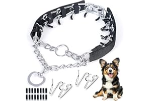 RELUX Adjustable Dog Training Pinch Collar with Quick Release Buckle, Prong Training Collar for Dogs for Small Medium Large Dogs, Extra Link and Caps, Black, L