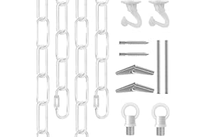 Omytie 15 Ft Heavy Duty Hanging Chain Kit with Connection Locks & Swag Ceiling Hooks for Lighting Fixture, Chandelier, Pendant, Lantern, Swag Lamp, Plant/Flower/Fruit Basket, Bird Feeder (White)