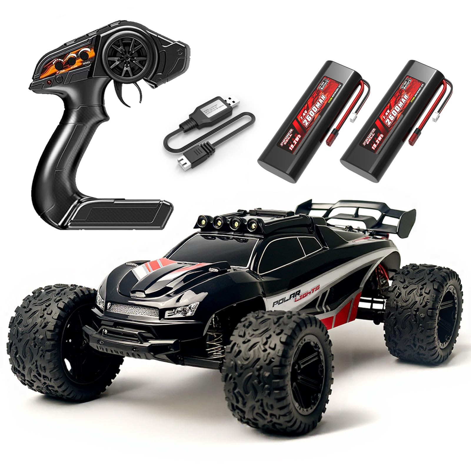 Norkbeng 1:8 Scale All Terrain Off-Road RC Car, 45KM/H High Speed Monster Truck with 2.4 GHz Remote Control, Two Rechargeable 2600mAh Batteries, Racing Car Toys Giftsfor Adults Boys