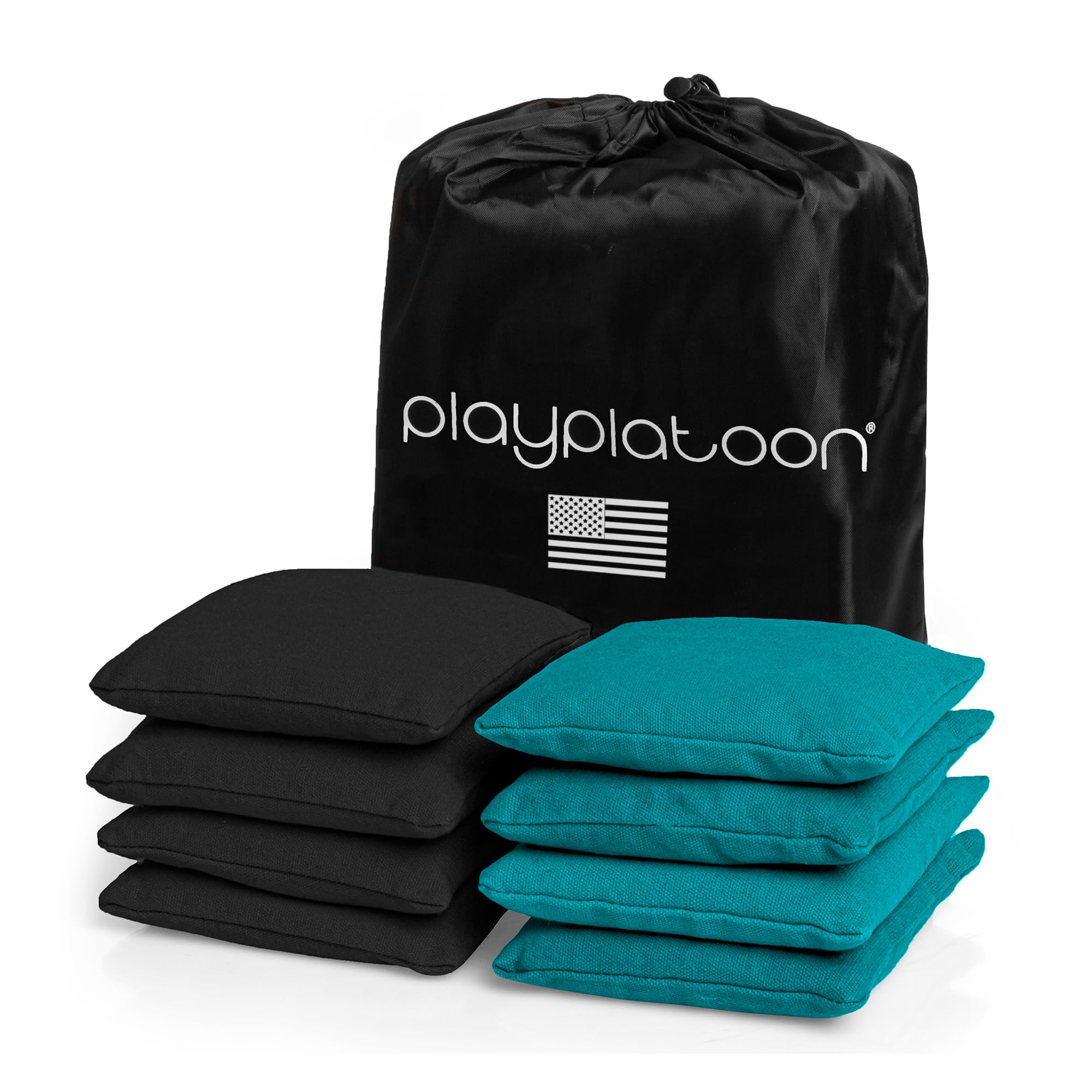 Weather Resistant Cornhole Bean Bags Set of 8 - Regulation Size & Weight - 4 Teal & 4 Black Corn Hole Bags