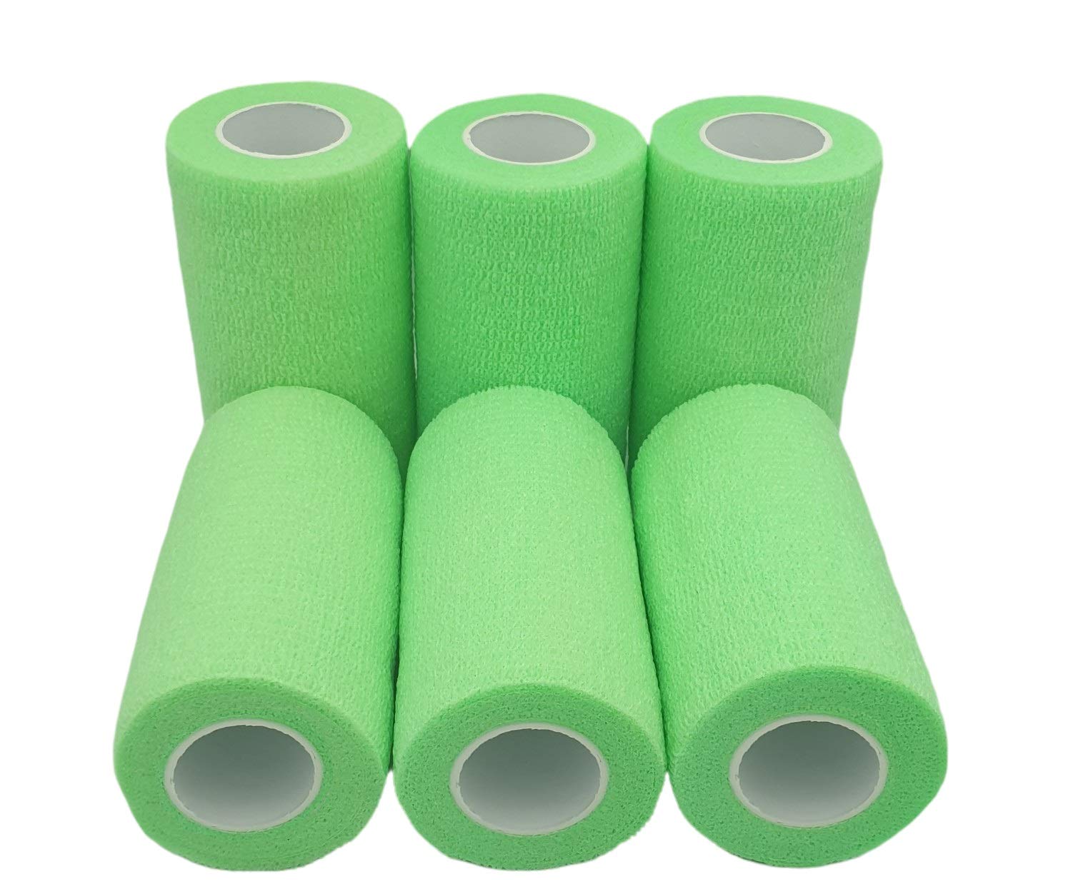 PintoMed – 6 X NEON Green X 10CM X 4.5M - Cohesive Bandage Stretched, Self-Adhesive Flexible Bandages, First Aid Sports Wrap Bandages Pack Individually for Medical, Sports and Veterinary use.