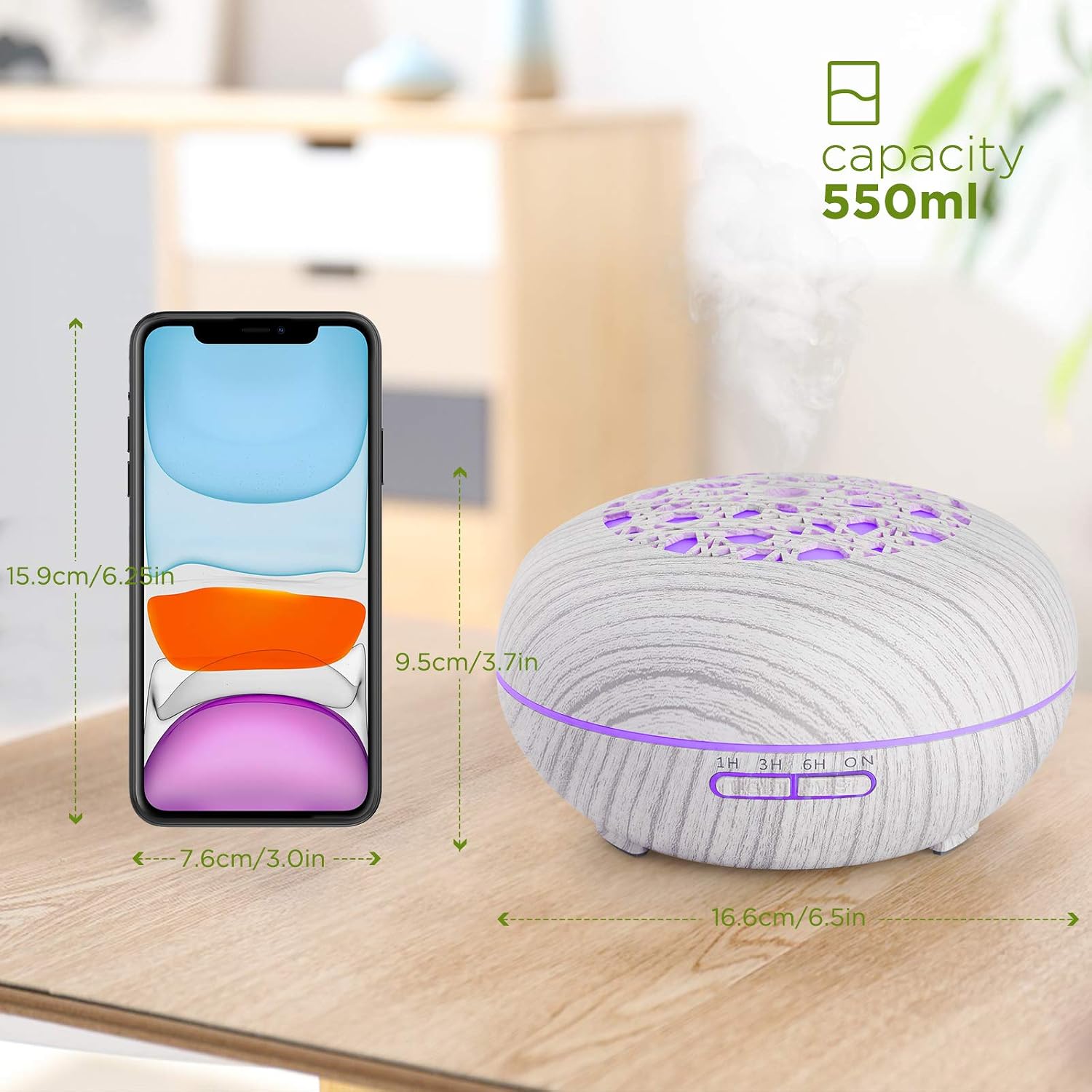 WD&CD 550ML Essential Oil Diffusers Ultrasonic Aroma Diffuser Humidifier Cool Mist with Remote Control, Waterless Auto-off - Image 5