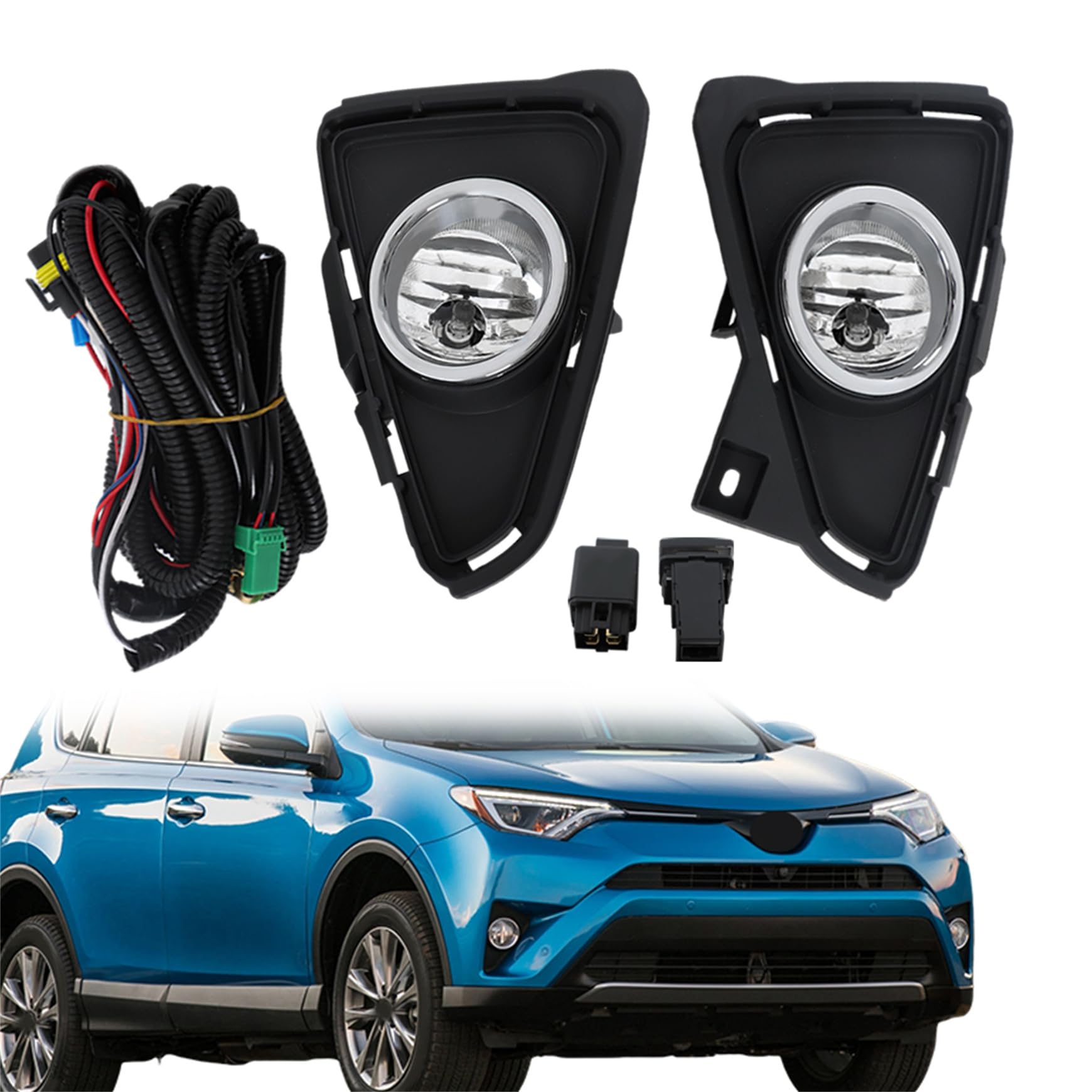 Photo 1 of 1 Pair Front Fog Lights Replacement for Toyota RAV4 2016 2017 2018 W/Switch Kit Left and Right Side 8122002160 8121002160