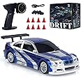 OYDL 1/43 Scale Mini Racing Drift RC Car with Lights, 2.4G Electric 4WD High-Speed Remote Control Sports Car, Full Proportional Vehicle for Boys Adults Teen - RTR Version/Blue White