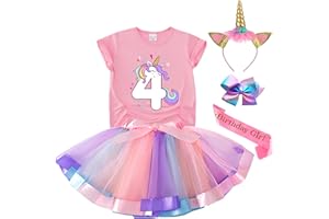Tutu and Sian Unicorn Birthday Outfit for Girls - Unicorn Shirt, Tutu Skirt Dress, Birthday Girl Crown, Hair Bow & Satin Sash