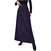 MakeMeChic Women's Business Casual Corduroy Skirt High Waisted Zip Up A Line Maxi Skirts