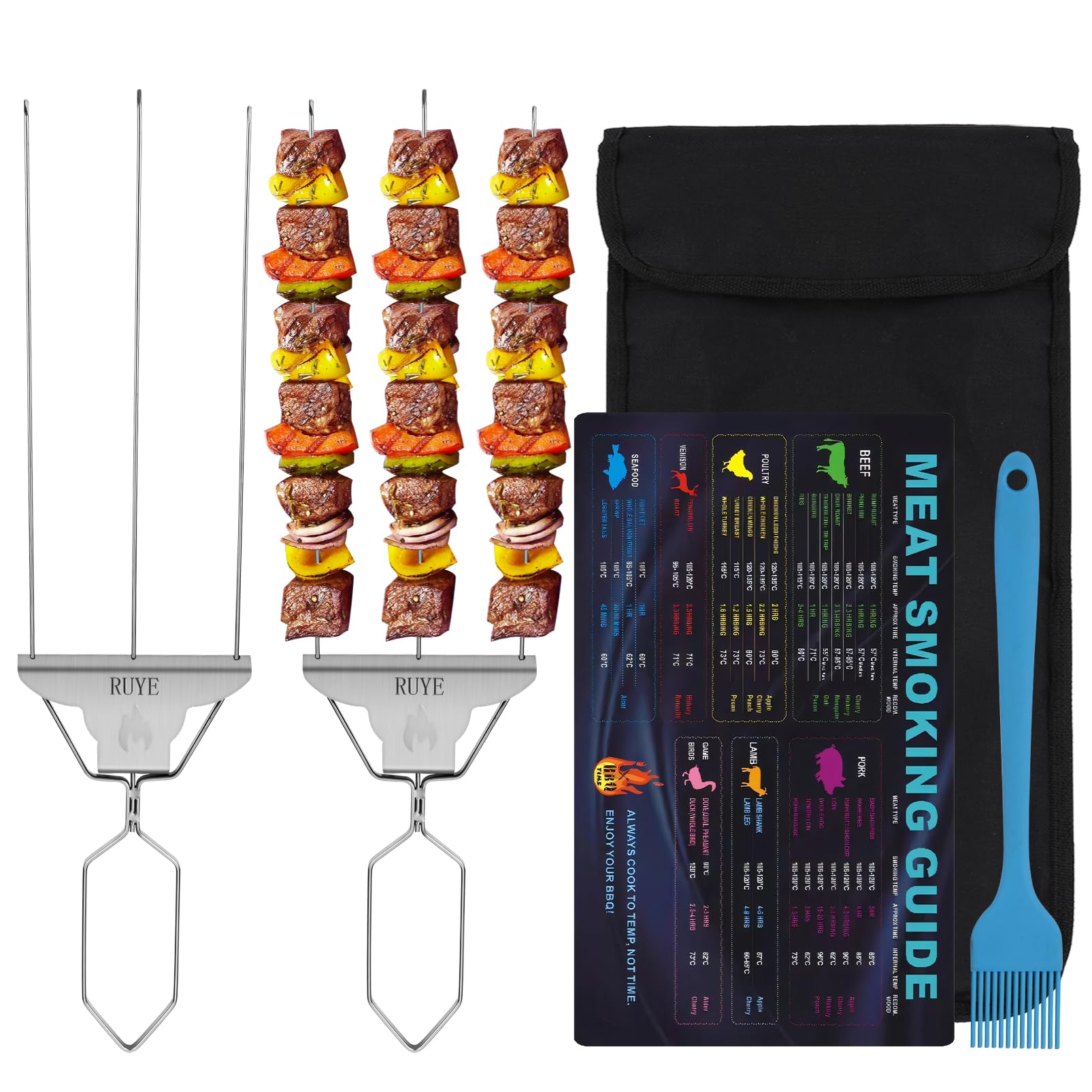 Stainless Steel Skewers for BBQ - 3-Prong Metal Grilling Skewers for Chicken Kebabs & Kabobs