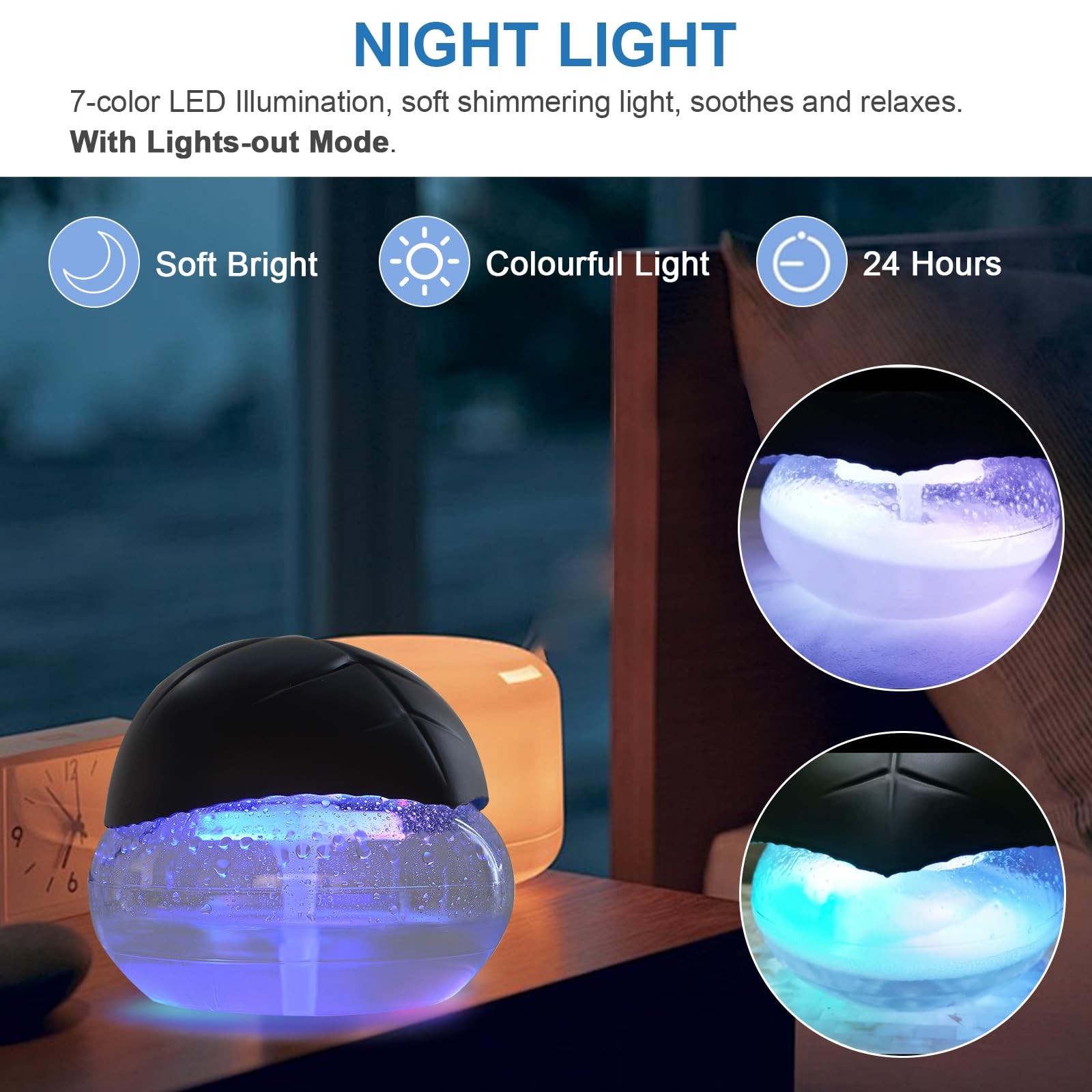 ap airpleasure Water-Based Purifier Air Washer, Air Revitalizer & Freshener, Air Fresher with 7 LED Color Changing Light for Rooms (Black)