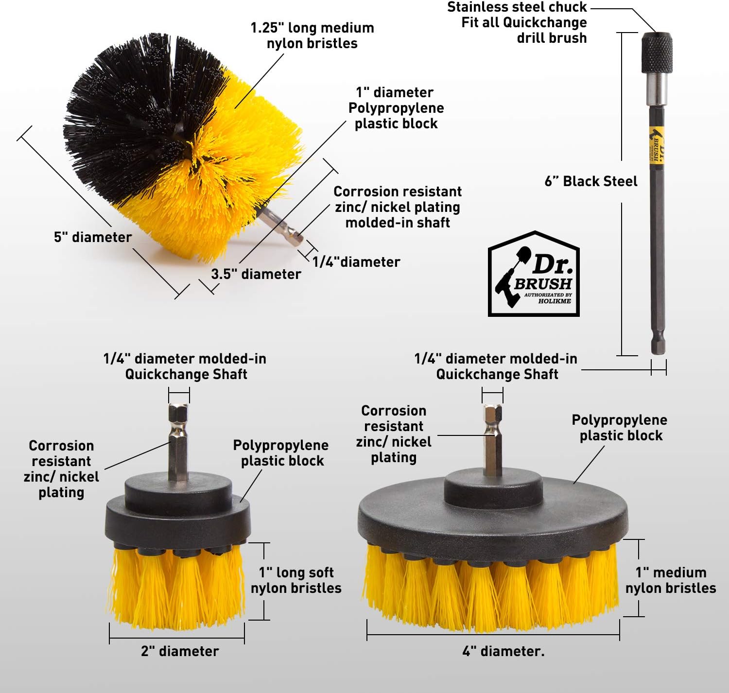 Holikme 4 Pack Drill Brush Power Scrubber Cleaning Brush Extended Long Attachment Set All Purpose Drill Scrub Brushes Kit for Grout, Floor, Tub, Shower, Tile, Bathroom and Kitchen Surface: Kitchen & Dining