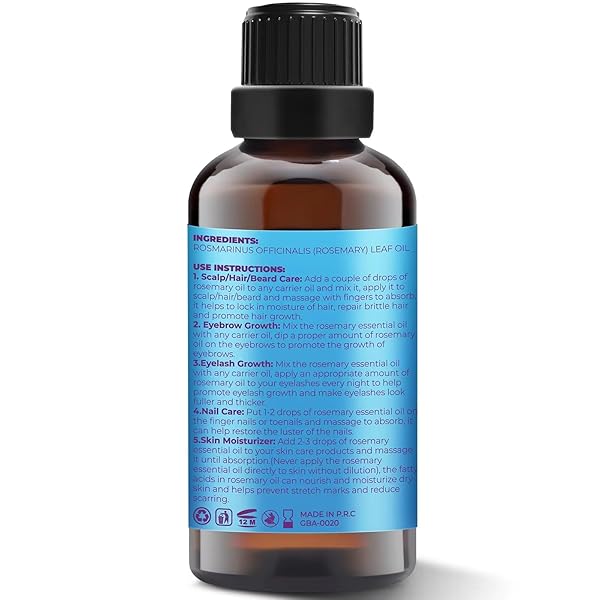GIFBEA ROSEMARY OIL, 100% PURE UNDILUTED LIGHT-WEIGHT NON-GREASY FOR HAIR, SCALP & SKIN CARE, NATURAL HAIR GROWTH OIL PRODUCTS FOR EYEBROW EYELASH GROWTH , 2 FL OZ