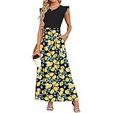 MISFAY Women's Ruffle Sleeve Maxi Dresses Casual Crewneck Long Dress with Pockets