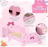 ZONEKIZ Pink Kids Toddler Bed with Safety Rails 143 x 74 x 59cm view 5