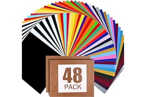 ARHIKY Heat Transfer Vinyl for T-Shirts 12"x10" 48 Sheets Iron On Vinyl HTV Bundle，2 Teflon Sheet，30 Assorted Colors Vinyl
