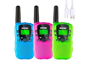 BATURU Rechargeable Walkie Talkies for Kids 3 Miles Long Range, 22 Channels Walkie Talkie with Clear Sound, Battery-Saving Kids Walkie Talkies 3 Pack, Stocking Stuffers for Girls Boys Age 5-10