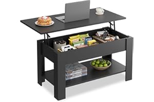 WLIVE Coffee Table, 39" Lift Top Coffee Table with Hidden Compartment, Storage Shelf and Lifting Top for Home Living Room, Office and Reception Room, Black
