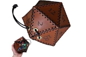 Taivoze Leather D20 Dice Bag, Polyhedral Dice Pouch Portable Drawstring Bag for RPG,Game,DND Dice Bag, Brown