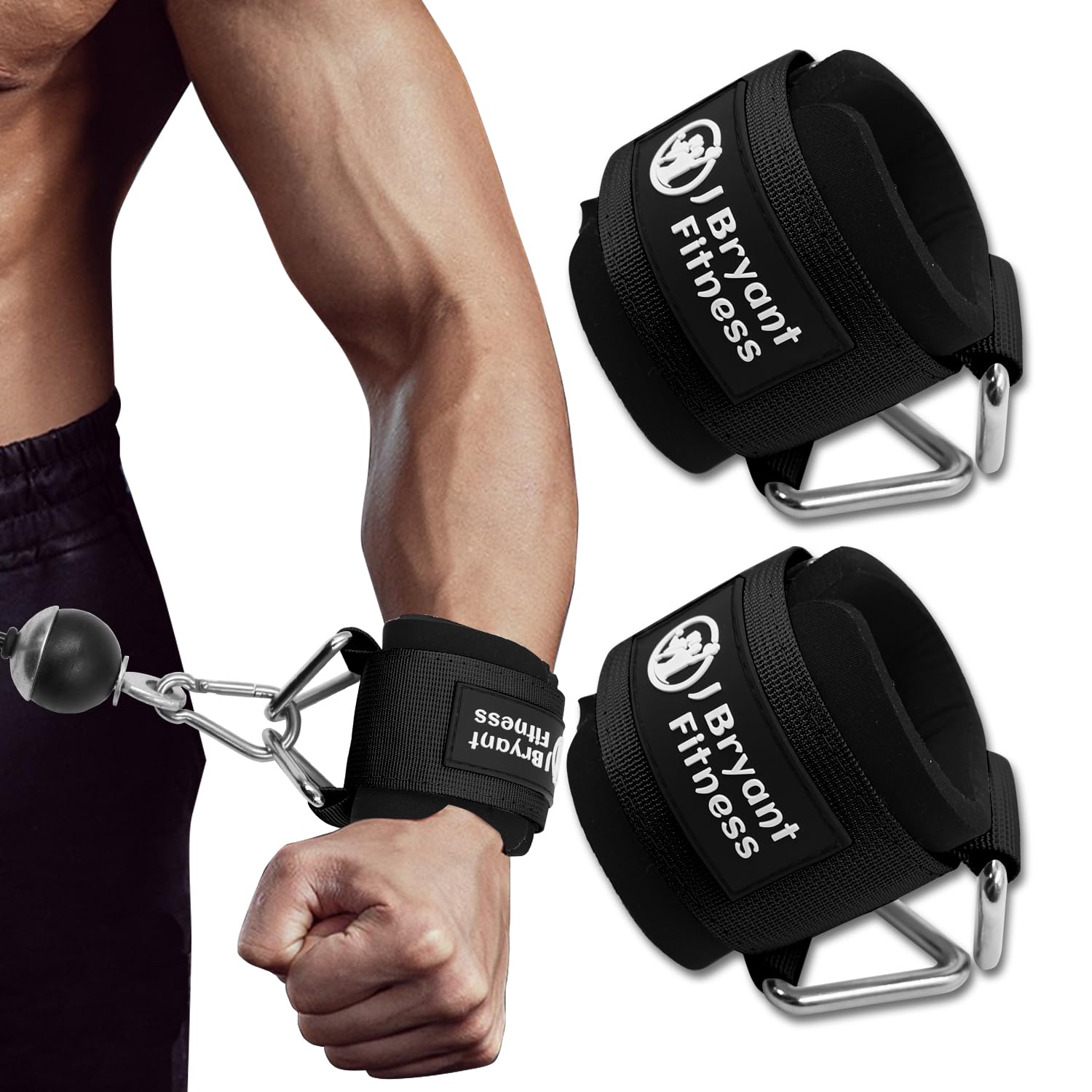 Photo 1 of J Bryant Fitness Wrist Cuffs for Cable Machines – Heavy Duty Adjustable Wrist Straps with 7mm Neoprene Padding for Strength Training, Pull Exercises, and Forearm Support (Black, Medium)