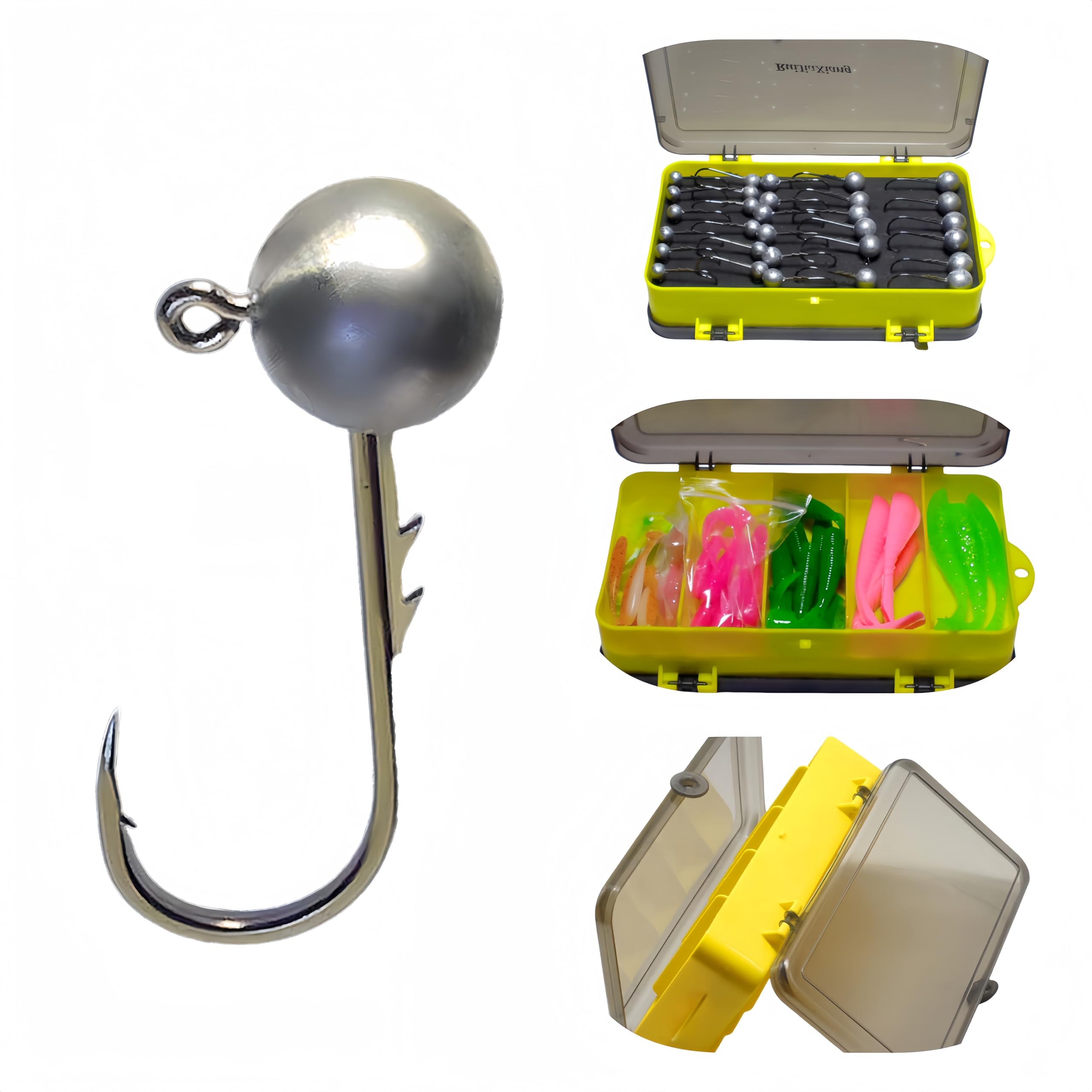 RuiJiaXiang jig heads and soft bait kit soft bait hooks 3.5g 5g 7g 10g 14g Include Double-walled fishing tackle box Fishing for Freshwater Saltwater