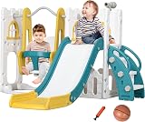 AIYAPLAY 6-in-1 Toddler Swing Slide Set Climber Baby Playground Basketball view 1