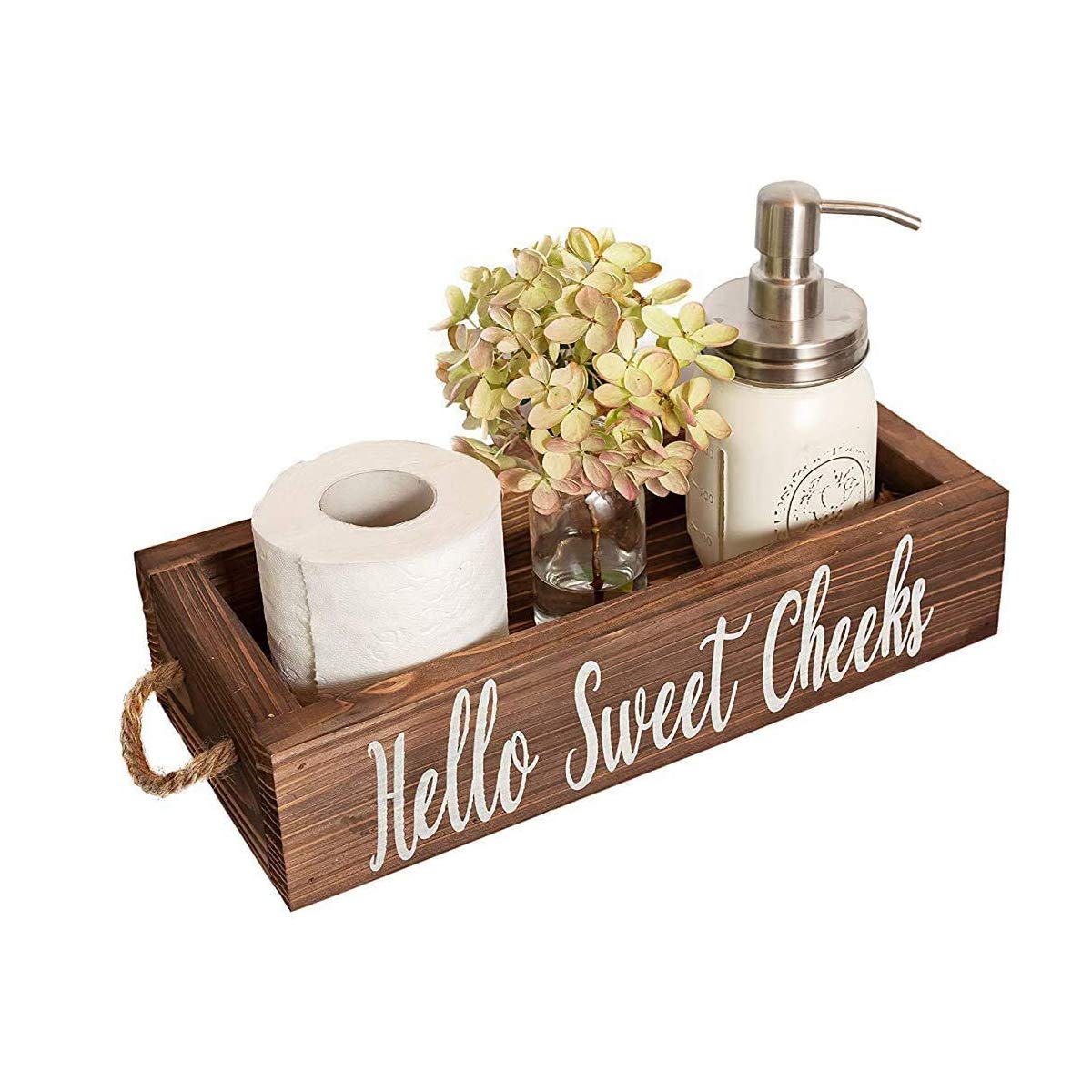 Nice Butt Bathroom Decor Box, 2 Sides with Funny Sayings - Funny Toilet Paper Holder Perfect for Farmhouse Bathroom Decor, Toilet Paper Storage, Rustic Bathroom Decor Diaper Organizer (Brown)