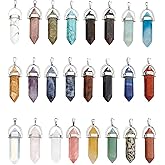 Lezam 24Pcs Healing Crystal Pendant for Women Natural Chakra Quartz Stone Charms Hexagonal Gemstone Bulk for Necklace Jewelry Making
