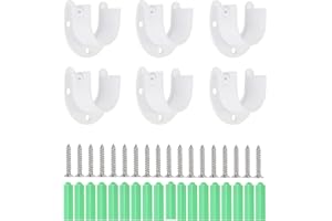 Shonmogar Closet Rod Bracket 6 Pack Stainless Steel Closet Rod Holders with Screws, Heavy Duty Closet Rod End Support for Wardrobe Curtain Shower, White U-Shaped Closet Pole Holder for 1 Inch Rod
