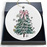 DIENADFX Christian Oh Come Let Us Adore Him Ceramic Christmas Ornament, Religious Girly Tree Decoration, Coquette Hanging Decor, Christian Gift for Women Girls