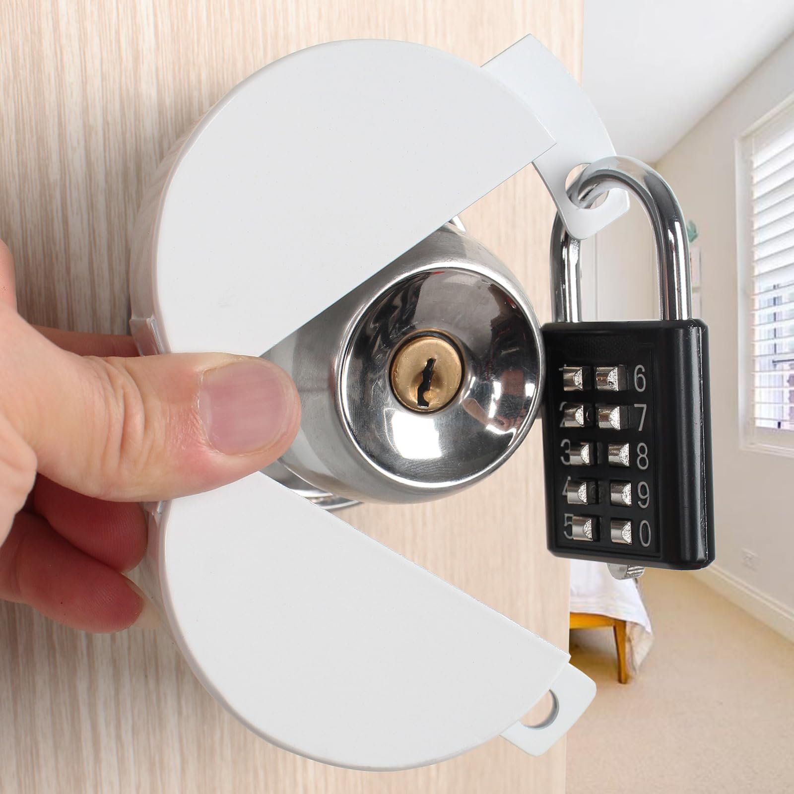 TEMEILI Door Handle Lock Cover - Prevents Door Knob Access With Key Lock - Brass and Chrome