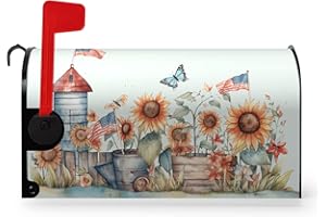 Dacawin Spring Sunflower Mailbox Covers Magnetic Standard Size Butterfly American Flag Mailbox Post Cover Floral Mailbox Wraps Waterproof Mailbox Decor Mail Box Cover for Garden Yard 21 * 18 Inch