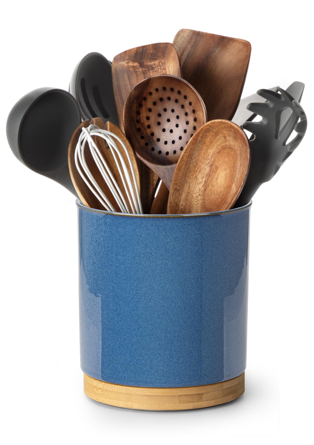 Photo 1 of Nucookery 360°Rotating Utensil Holder, 7.2" Kitchen Utensil Crock, Ceramic Cooking Utensil Organizer with Countertop-Protection Cork Bottom for Farmhouse Kitchen Decor Christmas (Royal blue)