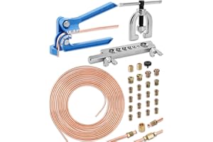 Turnirace 25 ft 3/16in Copper Coated Brake Line Flaring Tool Kit, Includes 3-in-1 Tube Bender, Double & Single Flaring Tool Set, 2 Threads Unions, 20 Fittings