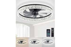 AQUBT Ceiling Fans with Lights and Remote, 19.7" Low Profile Ceiling Fan with Light, 3000-6500K Dimmable，Stepless Color Temperature Change and 6 Speeds for Bedroom, Kids Room and Living Room (Black)