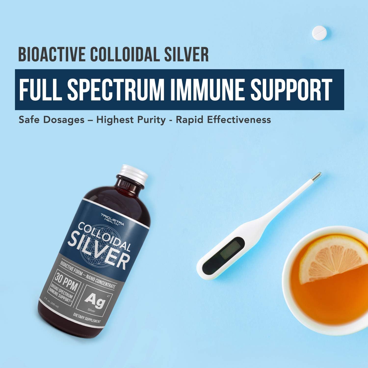 Bioactive Colloidal Silver - 8 oz, Glass Bottle, Vegan, Safe Doses with Highest Effectiveness - Nano Ions, 30 PPM - Immune Support (48 Servings): Health & Personal Care