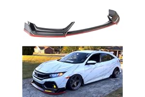 WheelX Front Bumper Lip W/Light Compatible with 2016-2021 Honda Civic Hatchback & Si, Red Line Style Air Dam Spoiler Splitter with LED Daytime Running Lights Fit for 16-21 (Carbon Fiber Pattern)