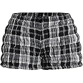 SOLY HUX Women's Ruffle Shorts Plaid Y2k Lace Bloomers Elastic Waist Frill Bottoms Gingham Micro Boyshorts
