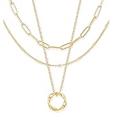 YEEZII Layered Gold Necklaces for Women Trendy, 3 Pcs 14K Gold Plated Choker Paperclip Box Chain Necklace, Stackable Women's Gold Pendant Necklaces Jewelry Set