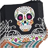 Vibrant Multicolored Skull Day of the Dead Beverage Napkins (Pack of 24) - Perfect for Festive Celebrations