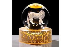 ARIKYRIST Crystal 3D Lion 2.36in Ball Figurine Gifts for Him Husband, Collectible Glass Animal Art Sphere for Room with Warm Light Base, Keepsakes for Lion Lovers Home Decoration