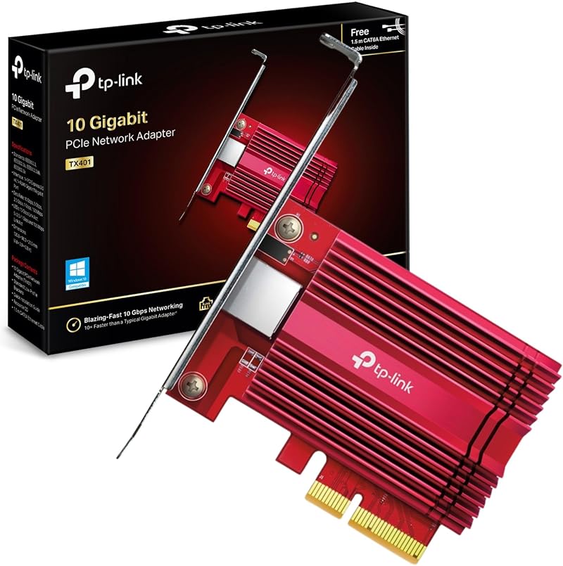 TP-Link TX401 10G PCIe Network Card Low-Profile Full-Height Brackets Win Linux
