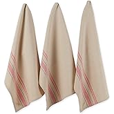 DII French Stripe Dishtowels, Kitchen Collection, 20 x 30 (Set of 3), Red