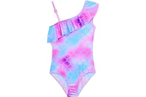 Snowheart Girls Swimsuit Adjustable Shoulder Strap UPF50+ One-Shoulder Ruffle Bathing Suit 3-12T