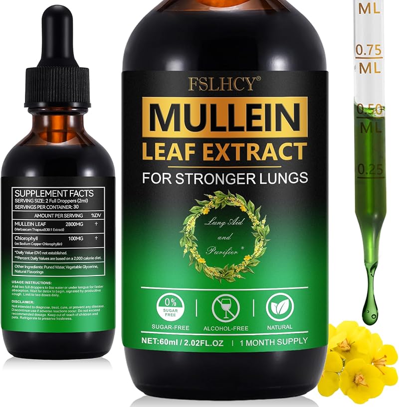 zoxpm Mullein Drops for Lungs 60ML Mullein Leaf Extract 30:1 2800MG