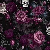 ILHIIOR Black Floral Peel and Stick Wallpaper - Gothic Leaf Vintage Sugar Skull Removable Self Adhesive for Cabinet Drawers - 17.5''x118''