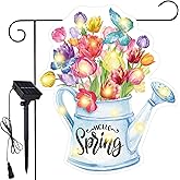 Reallnaive Spring Garden Flag Banner 12 x 18 Inch Solar LED Double Sided Yard Flags Spring Decorations Welcome Garden Flag Lawn Yard Outdoor Decoration
