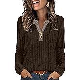 SAMPEEL Womens Sweaters Lightweight Long Sleeve Shirts V Neck Tops with Button Fall Outfits 2025