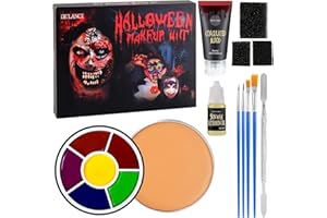 DE'LANCI SFX Makeup Kit,All-In-1 Professional Special Effects Halloween Makeup Set,Face Body Paint,Brush,Fake Scar Wax,Fake Blood,Sponge,Spatula,Cosplay Wound Molding Stage Zombie Makeup for Kid Adult